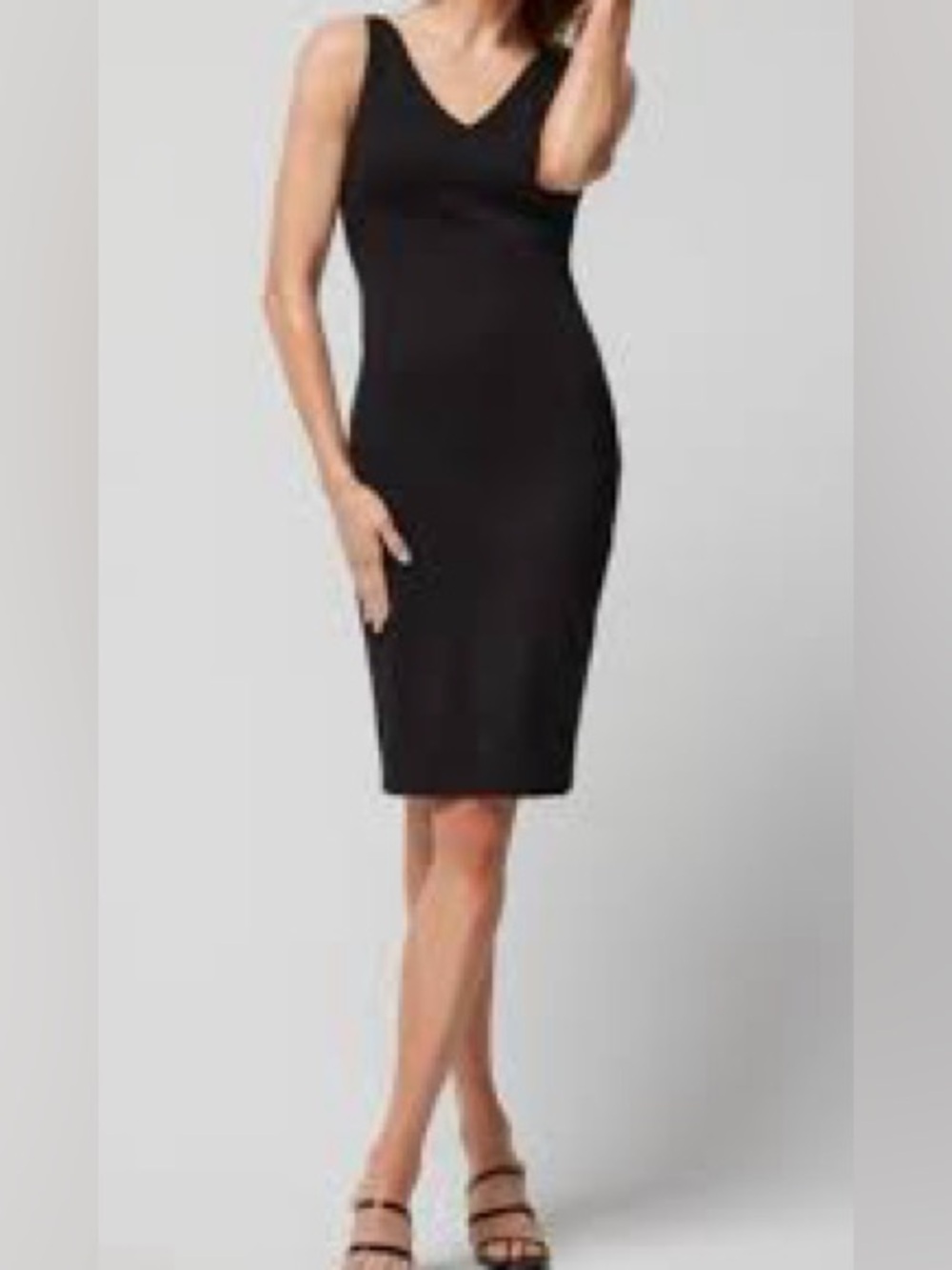 WHBM Aura Collection Black Sheath Dress Sleeveless Stretch Midi Cocktail Size 14